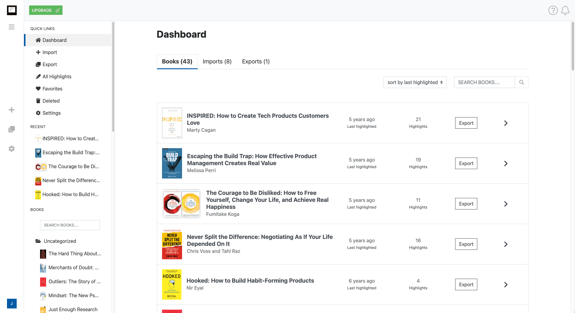 Clippings.io library interface