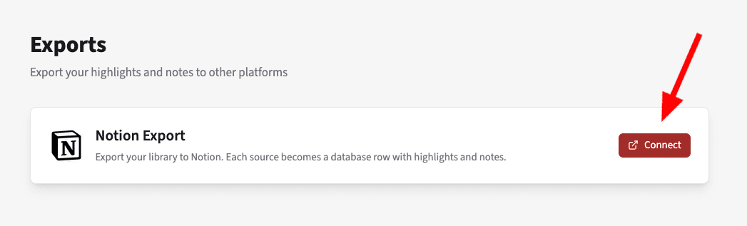 Button to connect PastReads to Notion