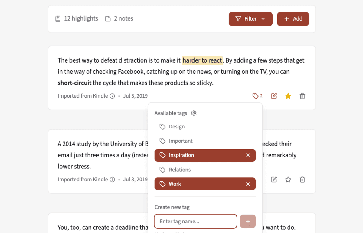 Tag and Organize Highlights