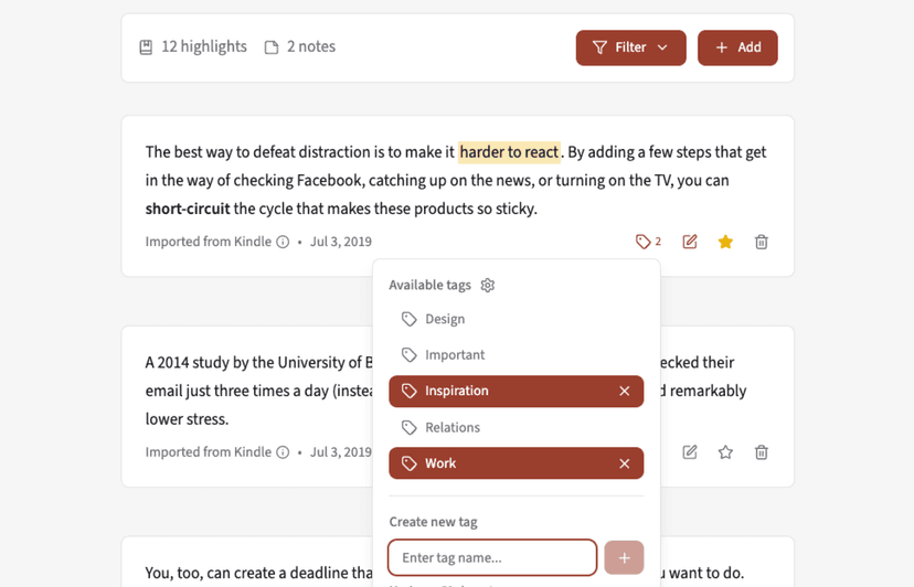 Tag and Organize Highlights