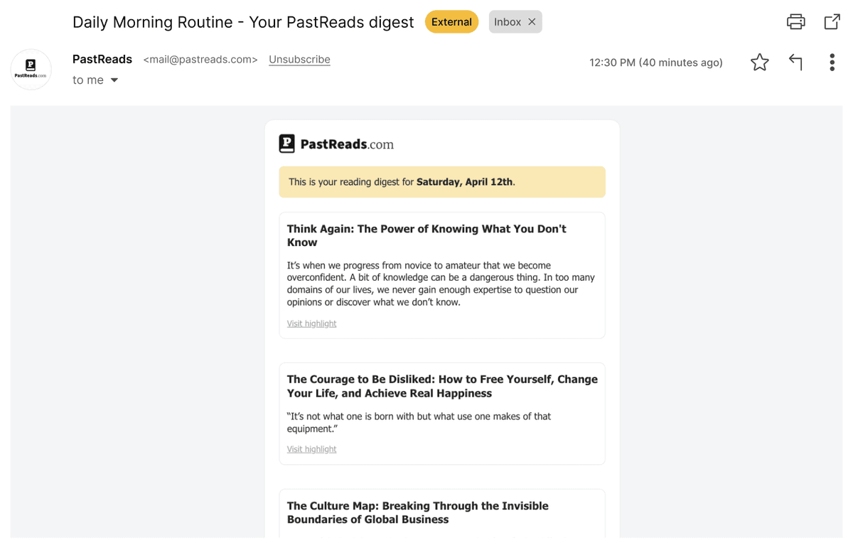 Reading Digest Email