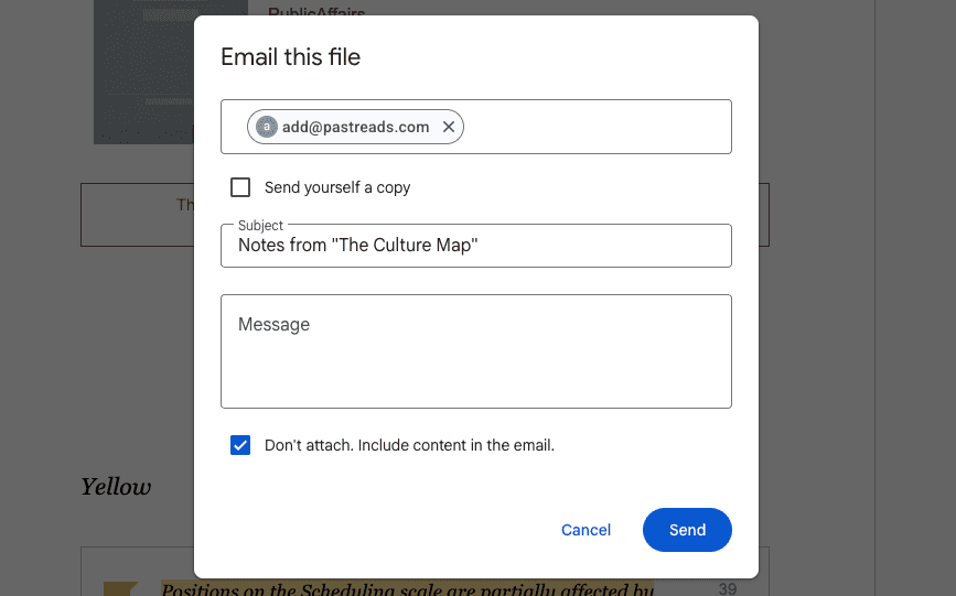 Sending an email from Google Drive to PastReads