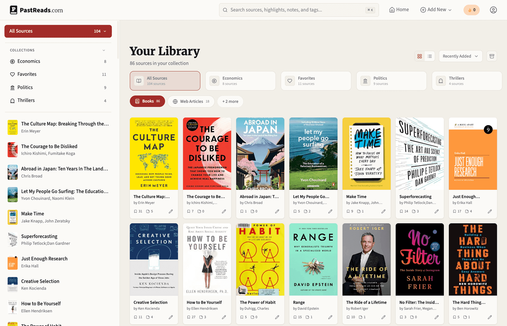 PastReads library with imported books