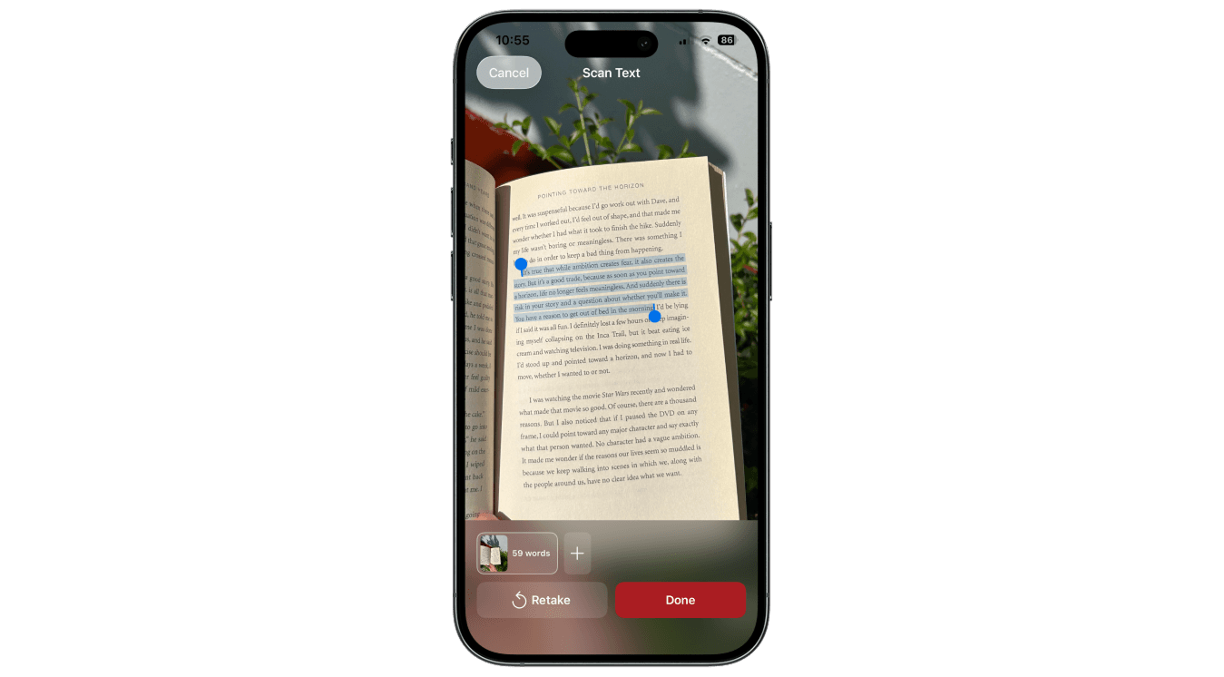 Capture highlights from a book in the PastReads app