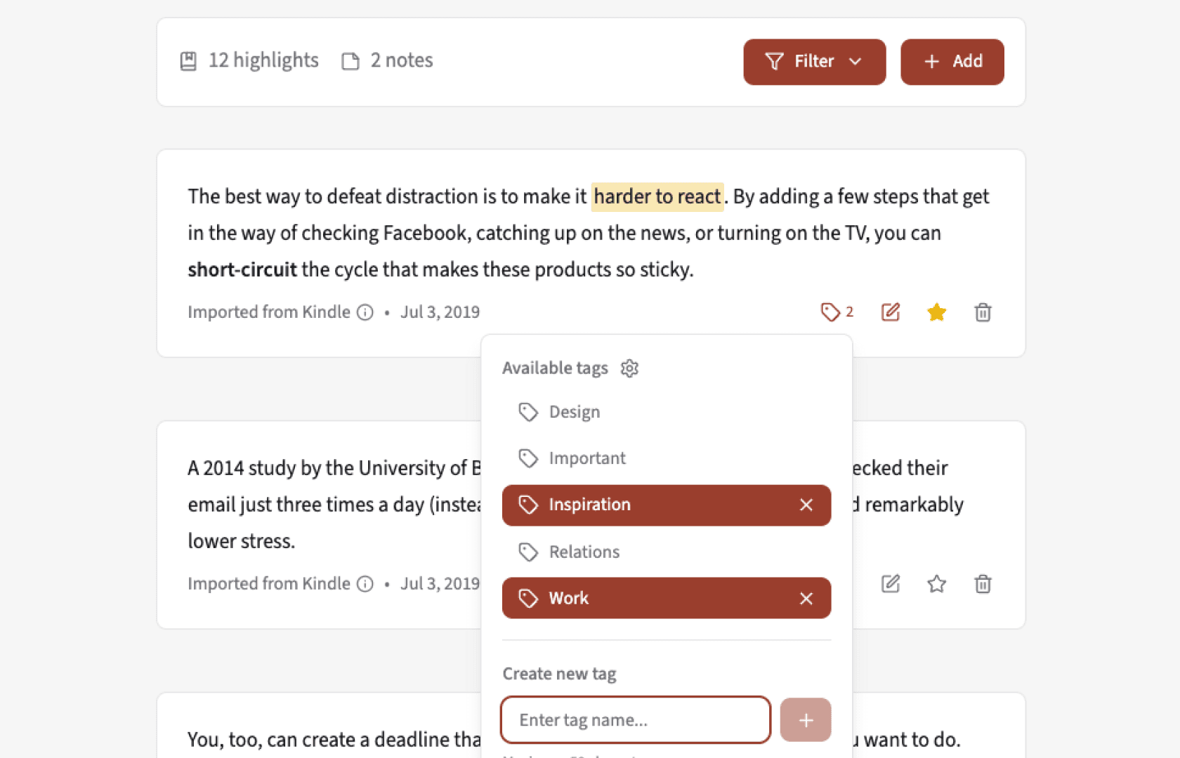 Organize highlights in PastReads