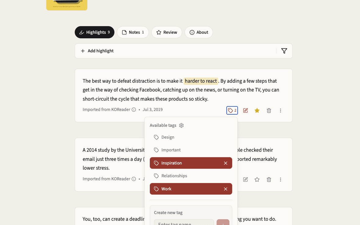 Organize highlights in PastReads