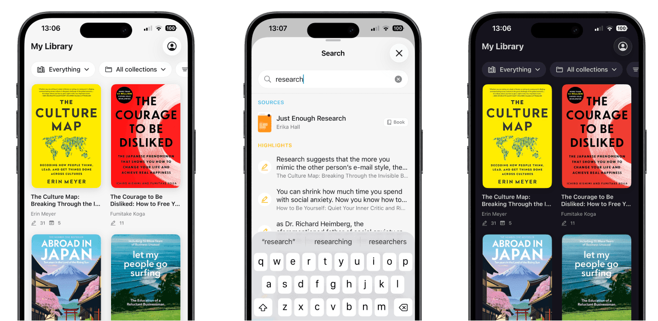 Screenshots of Kobo books on the PastReads app