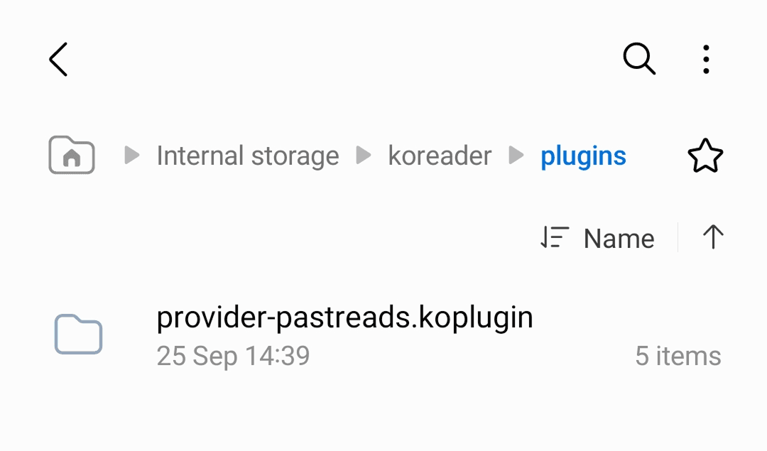Screen of unzipped plugin in the KOReader plugin folder