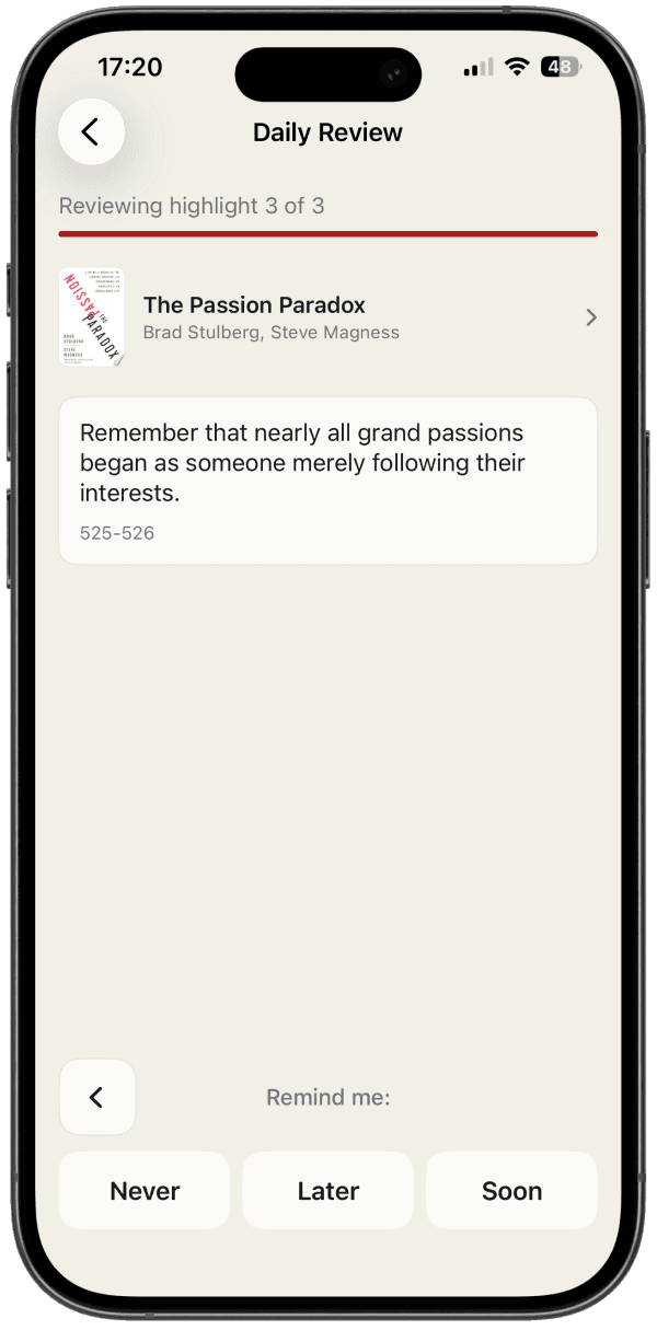 Daily Review with a highlight and Smart Reptition buttons